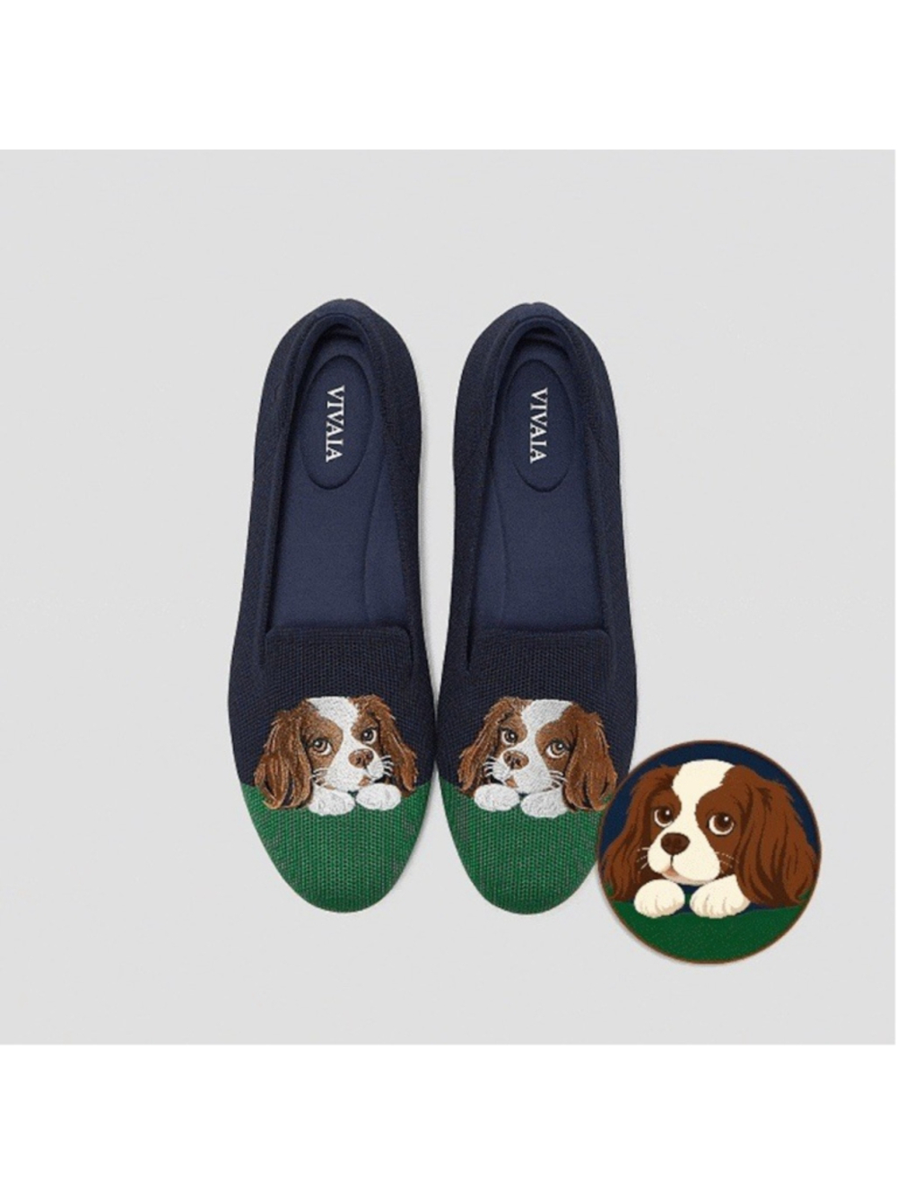Vivaia Embroidered Loafers Audrey Navy Green Comfort Shoes Cavalier 11 NEW - Picture 2 of 6